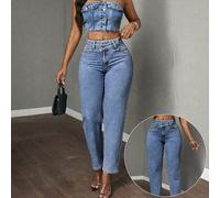 Jeans décontracté fuselés avec poches asymétriques à la taille pour femmes Tall XS,Tall S,Tall M,Tall LUnicoloreJean