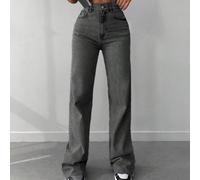 Jeans décontractés à taille haute, poches en biais, ourlet brut en 100% coton 36,38,40,34UnicoloreJean