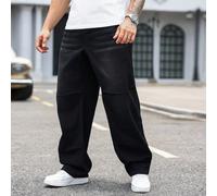 Jeans décontractés confortables de coupe droite pour hommes grandes tailles, jeans longs amples unis noirs foncés, jeans cargo. Idéal pour le mari ou le petit ami. 2XL,3XL,4XL,5XL,6XLUnicoloreJean