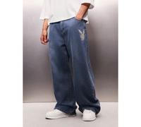 Jeans décontractés et amples avec logo pour hommes, jambe large, streetwear décontracté, lavage bleu moyen L,M,S,XL,XSgraphique,LettresJean