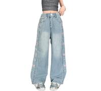Jeans décontractés pour filles pour un usage quotidien, sports de plein air, pantalon long avec poches, motif cœur élégant pour tout-petits enfants, 01#_Bleu clair, 5-6 ans