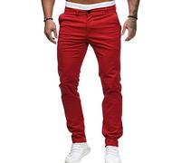 Jeans décontractés Slim pour Homme Pantalon en Jean Taille Moyenne élastique Jeans Skinny colorés Confortables en Jean (Rouge,L)