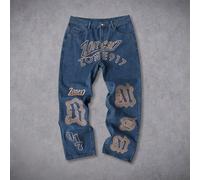 Jeans décontractés unisexes avec imprimé lettres et graphiques, style américain L,M,S,XL,XS,XXLGéométrique,graphique,LettresJean