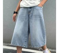 Jeans décontractés vintage cool pour garçon préadolescent, en denim bleu ample et confortable, coupe large 7 pouces, pour le port quotidien, les festivals printaniers à estivaux et le streetwear 7Y,8Y