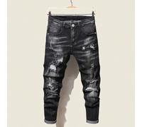 Jeans délavés à l'eau et déchirés pour hommes grande taille, coupe slim, jambes longues, effilochés. Cargo uni gris foncé pour la ville, les sorties, les déplacements, les vacances, le style emo, le g