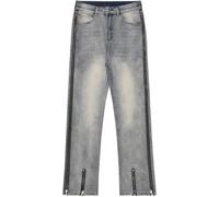 Jeans Délavés pour Hommes Mode Fermeture éclair Latérale Design Tendance De Rue Lâche Droit Polyvalent Décontracté Pantalon en Denim Quatre Saisons, Blue, XL