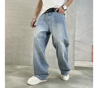 Jeans délavés rétro tie-dye bleu clair pour hommes HEHCN, pantalon en jean droit et décontracté, style de rue américain polyvalent des années 2000. Cadeau idéal pour le petit ami ou le mari. L,M,S,XL,