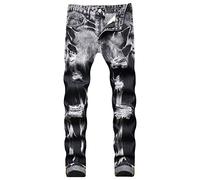 Jeans Droits à Fourche pour Hommes Breaking Hole Breaking Hole Slim Jeans Pantalons Jean Confort régulier Skinny lavé (Noir,38)