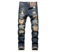 Jeans droits à jambe droite lavés pour hommes, convenant aux activités de plein air, jeans droits décontractés 28,30,32,36,38,40,42,34Animal,Lettres,Unicolore,Tout ImpriméJean