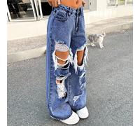 Jeans droits à jambes larges, taille basse, déchirés, avec poches en biais pour ados, style années 2000, rave des années 90, lavage clair, tenue de vacances pour filles 14Y,13Y,16Y,15YAnimalJean
