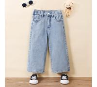 Jeans droits à taille élastique pour jeune fille, style Y2K, avec poches plates, pour tenue de tous les jours des filles 6Y,7Y,4Y,5YUnicoloreJean