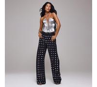 Jeans droits à taille mi-haute, coupe ample, avec clous miroir. Élégant et sexy pour une soirée d'hiver, une occasion festive premium. Alliage de minuit, printemps-été L,M,S,XL,XSUnicoloreJean