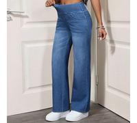 Jeans droits amples à jambes droites, doublés thermiques, stretch 4 sens, tout-aller, lavage bleu pour femmes W26 L32,W28 L32,W30 L32,W32 L32UnicoloreJean
