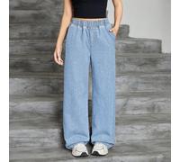 Jeans droits amples délavés de couleur unie style streetwear Y2K pour adolescentes, style de rue pour la rentrée scolaire, baggy pour le bal de fin d'année d'été, fête d'adieu bleue 14Y,13Y,16Y,15YUni