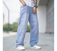 Jeans droits avec coupe ample et imprimé lettres pour hommes, jeans larges simples, jeans cargo bleu clair délavé ample et long. Cadeau pour le mari ou le petit ami. L,M,S,XL,XXLLettres,Tout ImpriméJe