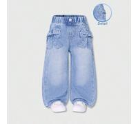 Jeans droits décontractés en denim lavé, avec poche en jacquard nœud mignon, tout-aller et polyvalent. Convient pour les sorties quotidiennes des jeunes filles 6Y,7Y,4Y,5YUnicoloreJean