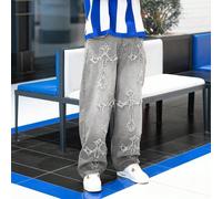 Jeans droits et amples au style grunge goth Y2K pour hommes, avec broderie croisée. Mode casual minimaliste rétro streetwear, convient pour le quotidien, les déplacements, les activités extérieures et