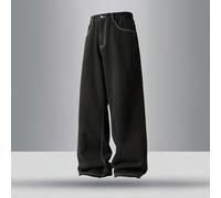 Jeans droits larges et amples de couleur unie pour hommes HEHCN, pantalon casual polyvalent avec surpiqûres noires, style denim Y2K streetwear, cadeau idéal pour mari/petit-ami, grunge L,M,S,XL,XS,XXL