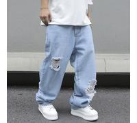 Jeans droits pour hommes déchirés et effilochés, jeans cargo baggy longs et lavés bleu clair, pour mari, cadeaux pour petit-ami 2XL,3XL,4XL,5XL,6XLJean