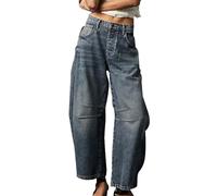 Jeans en Baril lâche pour Femmes Jeans à la Jambe de la Jambe Moyenne de la Hausse Femmes Mid Rise Barrel Jeans Vintage Baggy Large Leg Cheville Denim Pantalon D'été