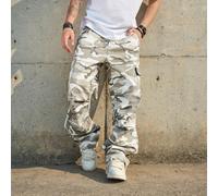 Jeans en denim américain rétro blanc et gris camouflage, pantalon cargo casual à jambes droites avec poches larges, style homme costaud L,M,S,XL,XS,XXLgraphiqueJean