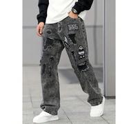 Jeans en denim avec motif de broderie délavé, style Emo 28,30,32,36,38,40,34LettresJean