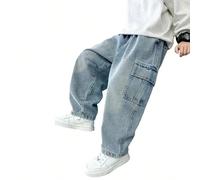 Jeans en denim avec rabat de poche, style décontracté, mode de rue, pour les déplacements quotidiens des adolescents 14Y,13Y,16Y,15YUnicoloreJean