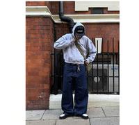 Jeans en denim bleu foncé polyvalents, style mode décontracté grunge goth Y2K, poches, jeune rue, personnalisé, collège, sports, coupe ample et jambes larges pour hommes L,M,S,XL,XSUnicoloreJean