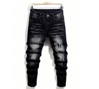 Jeans en denim délavé avec boutons, poches et élastique, style Emo 28,29,30,31,32,36,33,34Lettres,Tout ImpriméJean