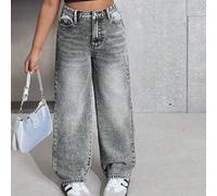 Jeans en denim délavé lâche et droit, tout-aller, tous les jours et polyvalent pour adolescentes/filles. Confortable toute l'année 8Y,9Y,10Y,11Y,12YUnicoloreJean
