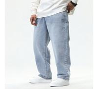 Jeans en denim lavé ample et décontracté pour homme en grande taille. Jeans cargo boyfriend ample de couleur bleu clair lavé, idéal comme cadeau pour le mari ou le petit ami 2XL,3XL,4XL,5XL,6XLUnicolo
