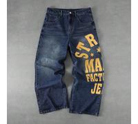 Jeans en denim polyvalents et décontractés pour un port quotidien, avec bouton de poche et graphique de lettre L,M,S,XL,XSgraphique,LettresJean