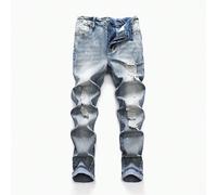 Jeans en denim pour garçon préadolescent, nouvelle arrivée printemps/été. Bleu classique délavé avec design déchiré. Sortez des sentiers battus et affichez un style de rue décontracté. Un processus de