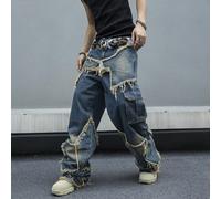 Jeans en denim simple et pour homme, jeans larges bleu foncé unis, jeans cargo longs déchirés et amples, pour mari, petit-ami, sortie, vacances urbaines, style emo L,M,S,XL,XXLUnicoloreJean