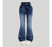 Jeans évasés en jean délavé à la pierre taille haute mode ado années 2000, tenues mode de rue pour le retour à l'école, vêtements pour fille 14Y,13Y,16Y,15YUnicolore,Tout ImpriméJean