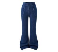 Jeans évasés pour filles avec nœud 3D stretch pour adolescentes école décontractée, 04#_Bleu foncé 2, 8-9 ans