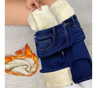 Jeans femme décontractés, pantalon évasé élastique en velours noir. Jeans d'hiver en denim thermique, leggings en peluche teddy thermique et doux. Vêtements d'hiver femme en jeans noirs et peluche Tal