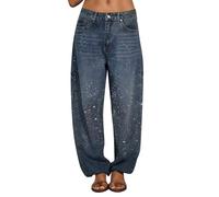 Jeans Femme - Jean Droit pour Femme à la Taille Haute et Coupe Ample avec embellissements cristallins pour la Nouvelle Saison printanière