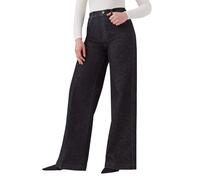 Jeans Femme Large Long Baggy Printemps Jeans Femmes Jambe Droite Taille Haute Vintage Pantalon Denim Casual Loose Couleur Unie Pantalon avec Poches Hiphop Élastique Y2k Pantalon Large, Noir , M