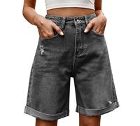 Jeans Femme - Short en Jean Déchiré Femme Effet Vieilli Coupe Confortable Moderne Tendance Casual Style Urbain Jambe Droite Cinq Poches Branché