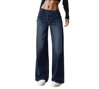 Jeans Femme Taille Haute Jean Stretch Elastique Large Pull on Pantalon en Denim avec Poches Slim Jambe Droite Décontractés Baggy Mode pour Le Yoga Fitness Sports Jogging Noir Grande