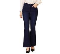Jeans Flare Vintage Denim Taille Haute Stretch Pantalon Long Bouton Cloche - Bleu - Femme S