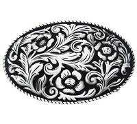 JEAN'S FRIEND New Vintage Black Enamel Cowboy Cowgirl Flower Oval Western Belt Buckle Boucle de ceinture