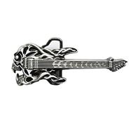 JEAN'S FRIEND New Vintage Black Enamel Tattoo Skull Guitar Music Belt Buckle Boucle de ceinture