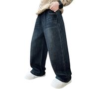Jeans Garçon Pantalon Large Garcon 12 Ans en Jean Droit Coupe Ample Taille Élastique Baggy Jogging Enfant avec Cordon 5 Décontracté Hip Hop Y2K Streetwear #312