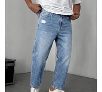 Jeans homme bleu clair délavé indigo, coupe droite ample et décontractée, confortable, jambe flatteuse, denim indigo délavé, printemps/été/automne/hiver, délavé, coupe droite ample, longueur cheville,