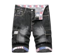 Jeans Homme Grande Taille - Short en Denim Décontracté pour S Décontracté Imprimé en Détresse Lavé À La Mode (Black XL)