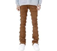 Jeans Homme Grande Taille - Stretch Coupe Ajustée pour S Slim Déchiré Jambe Droite en Détresse Mode Confortable À Taille Flexible (Brown XXXL)