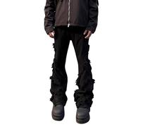 Jeans Homme Regular - Extensible Coupe Cintrée pour S Slim Déchiré Jambe Droite en Détresse Mode Hip Hop Confortable À Taille Flexible (Black XXXL)