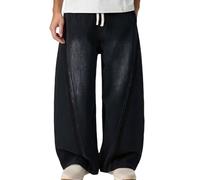 Jeans Homme Slim,Jeans Homme Regular,Pantalon Denim délavé Ample avec Cordon de Serrage réglable pour Un Confort Quotidien et Un Style Moderne prêt à être en Toutes Saisons (Black, L)